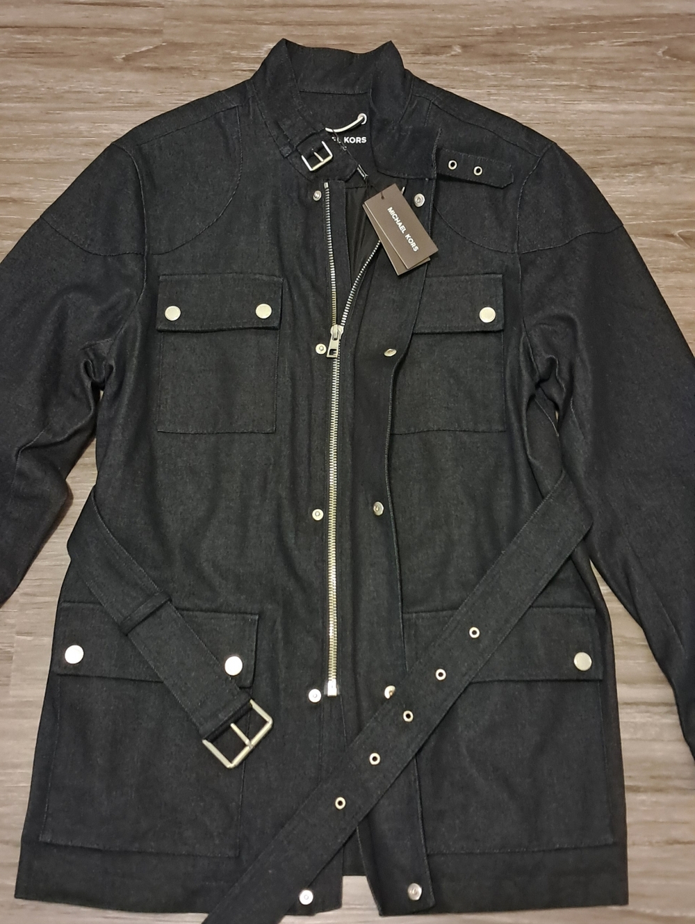 Michael Kors Men's Classic-Fit Belted Denim Field Jacket XL Dark Blue